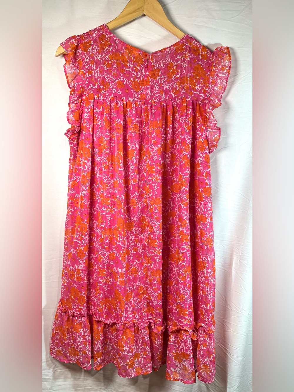 Umgee Pink and Orange Floral Ruffle Dress
